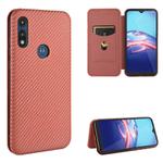 For Motorola Moto E(2020) Carbon Fiber Texture Horizontal Flip TPU + PC + PU Leather Case with Rope & Card Slot(Brown)