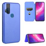 For Motorola Moto One Hyper Carbon Fiber Texture Horizontal Flip TPU + PC + PU Leather Case with Rope & Card Slot(Blue)