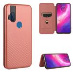 For Motorola Moto One Hyper Carbon Fiber Texture Horizontal Flip TPU + PC + PU Leather Case with Rope & Card Slot(Brown)