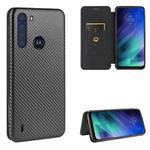 For Motorola Moto One Fusion Carbon Fiber Texture Horizontal Flip TPU + PC + PU Leather Case with Rope & Card Slot(Black)