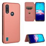 For Motorola Moto E6s (2020) Carbon Fiber Texture Horizontal Flip TPU + PC + PU Leather Case with Rope & Card Slot(Brown)