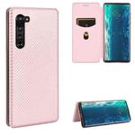 For Motorola Moto Edge Carbon Fiber Texture Horizontal Flip TPU + PC + PU Leather Case with Rope & Card Slot(Pink)