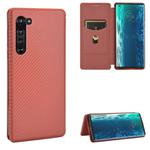 For Motorola Moto Edge Carbon Fiber Texture Horizontal Flip TPU + PC + PU Leather Case with Rope & Card Slot(Brown)