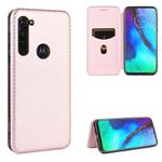 For Motorola Moto G Pro Carbon Fiber Texture Horizontal Flip TPU + PC + PU Leather Case with Rope & Card Slot(Pink)
