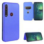 For Motorola Moto G8 Plus Carbon Fiber Texture Horizontal Flip TPU + PC + PU Leather Case with Rope & Card Slot(Blue)