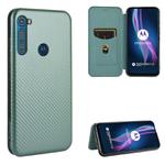 For Motorola Moto One Fusion Plus Carbon Fiber Texture Horizontal Flip TPU + PC + PU Leather Case with Rope & Card Slot(Green)