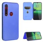 For Motorola Moto One Macro / G8 Play Carbon Fiber Texture Horizontal Flip TPU + PC + PU Leather Case with Rope & Card Slot(Blue)