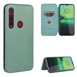 For Motorola Moto One Macro / G8 Play Carbon Fiber Texture Horizontal Flip TPU + PC + PU Leather Case with Rope & Card Slot(Green)