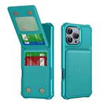 For iPhone 16 Pro Max Vertical Flip Card Bag Holder Leather Phone Case(Cyan Green)