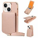 For iPhone 15 VIETAO Litchi Texture Wallet PU Phone Case with Lanyard(Pink)