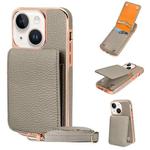 For iPhone 15 VIETAO Litchi Texture Wallet PU Phone Case with Lanyard(Grey)