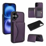 For iPhone 16 Plus AwQuer Horizontal Flip Card Bag Holder Leather Phone Case(Dark Purple)