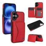 For iPhone 16 Plus AwQuer Horizontal Flip Card Bag Holder Leather Phone Case(Red)