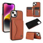 For iPhone 14 / 13 AwQuer Horizontal Flip Card Bag Holder Leather Phone Case(Brown)