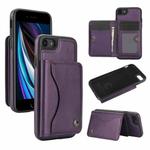 For iPhone 7 / 8 / SE 2022 AwQuer Horizontal Flip Card Bag Holder Leather Phone Case(Dark Purple)