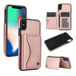 For iPhone X / XS AwQuer Horizontal Flip Card Bag Holder Leather Phone Case(Rose Gold)