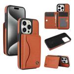 For iPhone 15 Pro Max AwQuer Horizontal Flip Card Bag Holder Leather Phone Case(Brown)