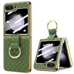 For Samsung Galaxy Z Flip5 VIETAO Woven Leather Metal Ring Phone Case(Green)