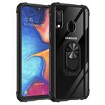 For Samsung Galaxy A20e Shockproof Transparent TPU + Acrylic Protective Case with Ring Holder(Black)