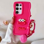 For Samsung Galaxy S22 Ultra 5G Cartoon Sausage Mouth TPU Phone Case with Bead Chain(Red)