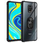 For Xiaomi Redmi Note 9 Pro Shockproof Transparent TPU + Acrylic Protective Case with Ring Holder(Black)