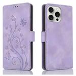 For iPhone 15 Pro Max Dreamy Butterfly Love Flower Embossed Leather Phone Case(Purple)