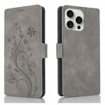 For iPhone 15 Pro Dreamy Butterfly Love Flower Embossed Leather Phone Case(Grey)