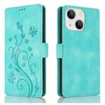 For iPhone 15 Plus Dreamy Butterfly Love Flower Embossed Leather Phone Case(Green)