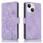 For iPhone 15 Dreamy Butterfly Love Flower Embossed Leather Phone Case(Purple)