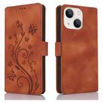 For iPhone 15 Dreamy Butterfly Love Flower Embossed Leather Phone Case(Brown)