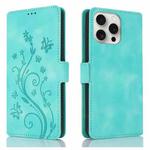 For iPhone 14 Pro Dreamy Butterfly Love Flower Embossed Leather Phone Case(Green)