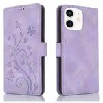 For iPhone 12 mini Dreamy Butterfly Love Flower Embossed Leather Phone Case(Purple)