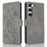 For Samsung Galaxy S23 5G Dreamy Butterfly Love Flower Embossed Leather Phone Case(Grey)