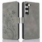 For Samsung Galaxy S23+ 5G Dreamy Butterfly Love Flower Embossed Leather Phone Case(Grey)
