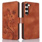 For Samsung Galaxy S23+ 5G Dreamy Butterfly Love Flower Embossed Leather Phone Case(Brown)