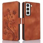 For Samsung Galaxy S22+ 5G Dreamy Butterfly Love Flower Embossed Leather Phone Case(Brown)