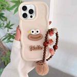 For iPhone 16 Pro Max Cartoon Sausage Mouth TPU Phone Case with Bead Chain(White)