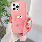 For iPhone 16 Pro Cartoon Sausage Mouth TPU Phone Case with Bead Chain(Pink)