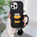 For iPhone 16 Pro Cartoon Sausage Mouth TPU Phone Case with Bead Chain(Black)