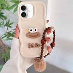 For iPhone 16 Plus Cartoon Sausage Mouth TPU Phone Case with Bead Chain(White)