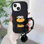 For iPhone 15 Plus Cartoon Sausage Mouth TPU Phone Case with Bead Chain(Black)