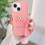 For iPhone 15 Cartoon Sausage Mouth TPU Phone Case with Bead Chain(Pink)