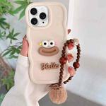 For iPhone 11 Pro Max Cartoon Sausage Mouth TPU Phone Case with Bead Chain(White)