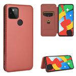 For Google Pixel 4A 5G Carbon Fiber Texture Horizontal Flip TPU + PC + PU Leather Case with Card Slot(Brown)