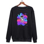 Astronaut Printed Casual Loose Round Neck Sweatshirt Print On Your Demand, Size:S(Black)