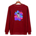 Astronaut Printed Casual Loose Round Neck Sweatshirt Print On Your Demand, Size:S(Wine Red)