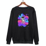 Astronaut Printed Casual Loose Round Neck Sweatshirt Print On Your Demand, Size:M(Black)