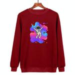 Astronaut Printed Casual Loose Round Neck Sweatshirt Print On Your Demand, Size:L(Wine Red)
