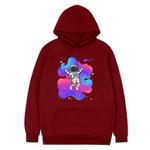 Astronaut Printed Fleece Hooded Sweatshirt Print On Your Demand, Size:XS(Wine Red)