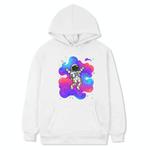 Astronaut Printed Fleece Hooded Sweatshirt Print On Your Demand, Size:S(White)